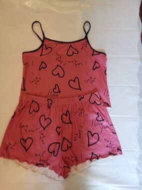 Pink Heart Print Cami + Shorts Sleep Set